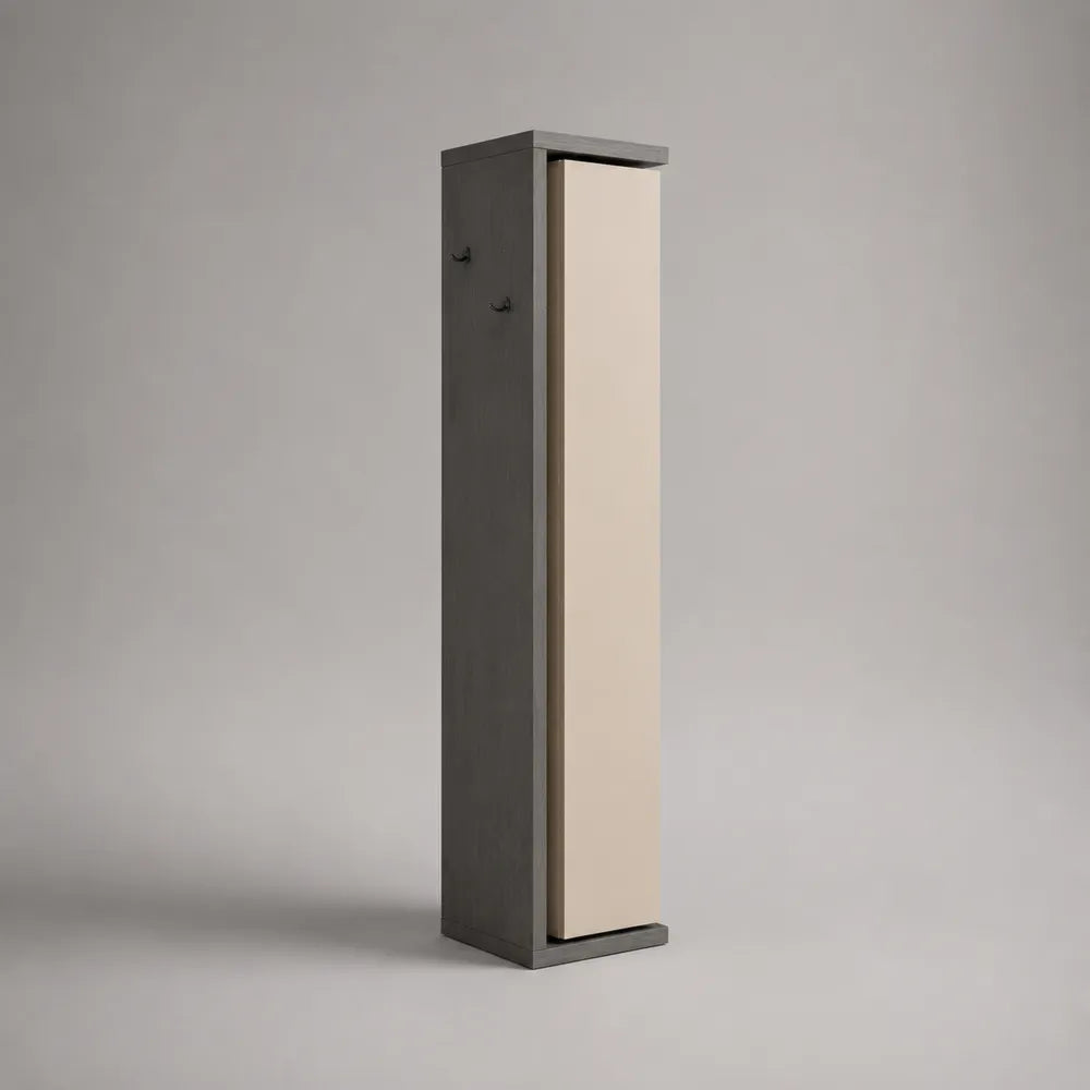 Colonna bagno alta rettangolare in MDF nero e beige con anta 35 x 35 x 180 cm