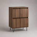 Credenza alta 4 ante in MDF effetto legno marrone con gambe in acciaio nero 90 x 40 x 120 cm