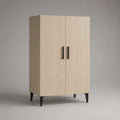Credenza alta 2 ante in MDF effetto rovere naturale beige con gambe in acciaio nero 90 x 40 x 120 cm