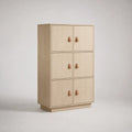 Credenza alta da sala da pranzo a 6 ante in MDF effetto rovere beige con maniglie marroni 80 x 40 x 120 cm