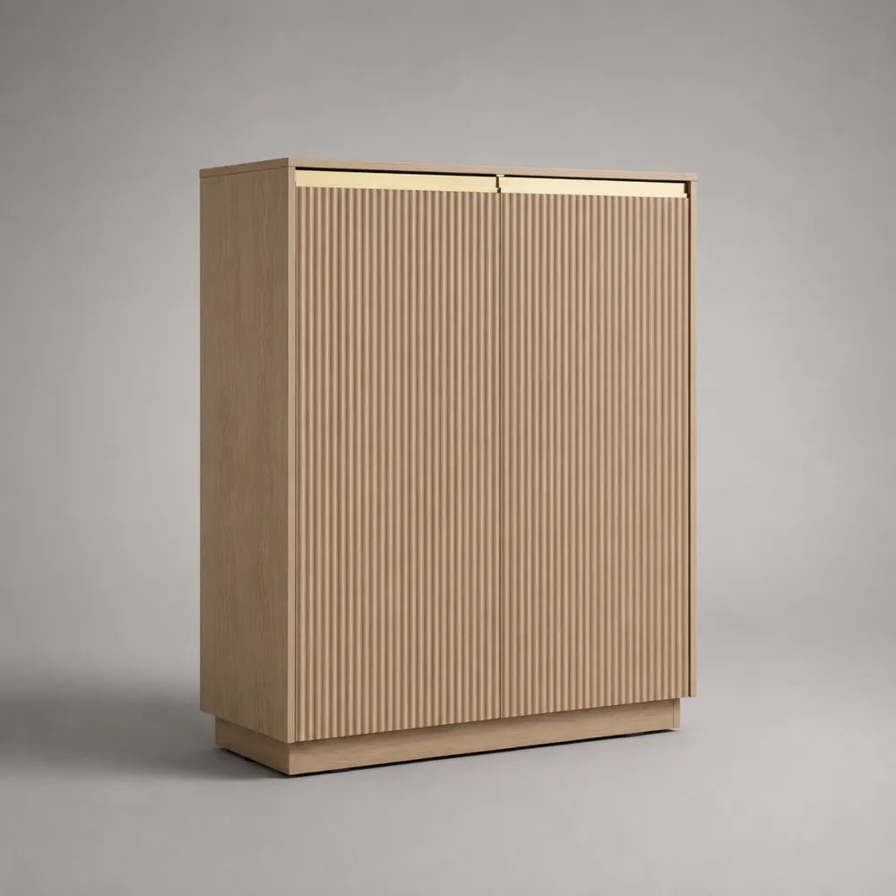 Credenza da soggiorno a 2 ante in MDF effetto legno beige con frontali scanalati 120 x 40 x 100 cm