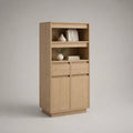 Credenza alta rettangolare con ante cassetti e ripiani aperti in MDF effetto rovere naturale 100 x 40 x 160 cm
