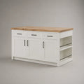 Isola da cucina 180x90x90 cm bianco e rovere con 3 ante 3 cassetti e ripiani laterali in MDF