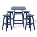 5 pezzi Set di barrette di altezza del bar di Patio Square 5 pezzi, barstools di corrispondenza in blu della marina, Laguna, all'aperto