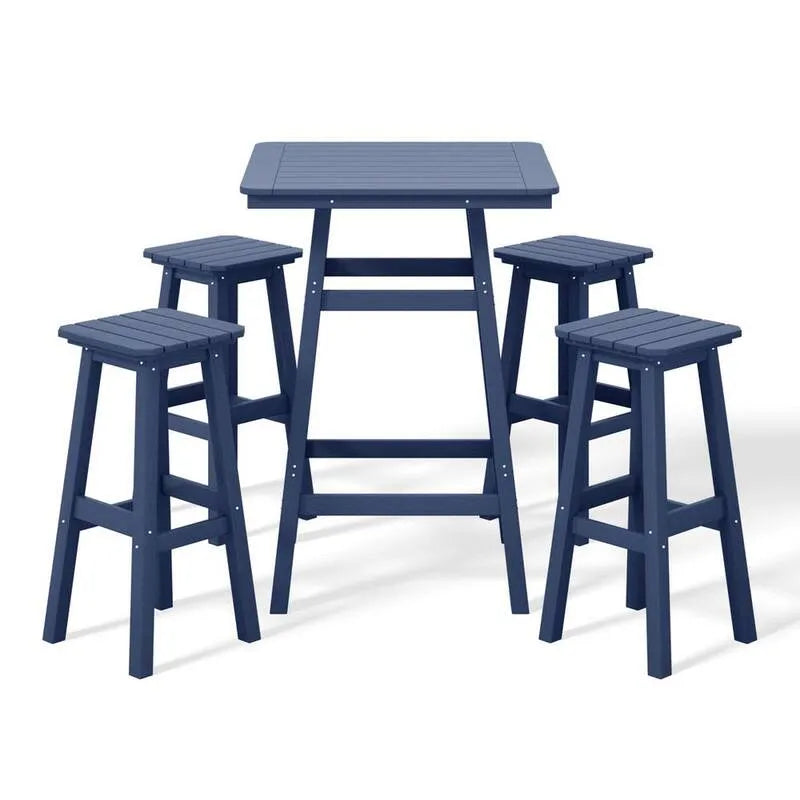 5 pezzi Set di barrette di altezza del bar di Patio Square 5 pezzi, barstools di corrispondenza in blu della marina, Laguna, all'aperto