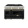 Bruciatore doppio forno doppio carburante gamma 7-Burner, acciaio inossidabile, 48 in., nero opaco, Champagne Accenti bronzo, autografo