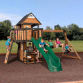 Canyon Creek Tutti Cedar Swing Set, Creek Tutti Cedar Swing Set Playset con Rockwall Upper Fort Belt Swing Web Swing Green Wave Slide, e Gioca Cucina