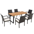 7 pezzi Set da pranzo all'aperto 7 pezzi, legno, bianco
