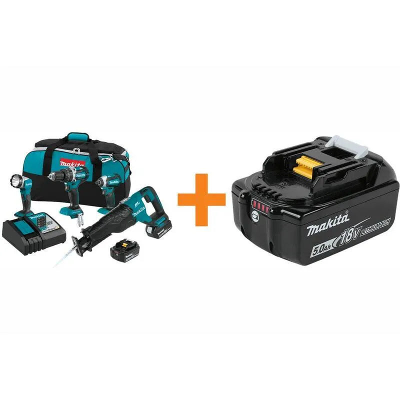 Kit Combo senza cordone senza spazzole Makita LXT, 18V, Design senza fili, 5. 0 AH, Batteria, 5.0 AH