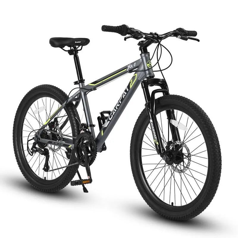 21-velocità, 24 in. Bici da montagna di ragazze e ragazzi di colore grigio Shimano con freni a disco Daul e sospensione anteriore MTB, 24 in.