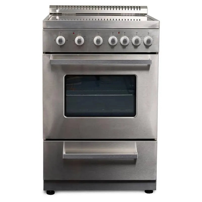 Premium LEVELLA, 24 in. 2. 6 cu. ft. Singolo forno 4-Burner Freestanding Electric cucina con cassetto di stoccaggio, Acciaio inox, Camera elettrica del forno del sole, 2.6 cu. ft