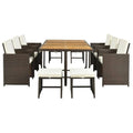 11 pezzi Set da pranzo all'aperto del parrucchiere PE con 11 pezzi, marrone, PE rattan sintetico Set da pranzo all'aperto con cuscino beige