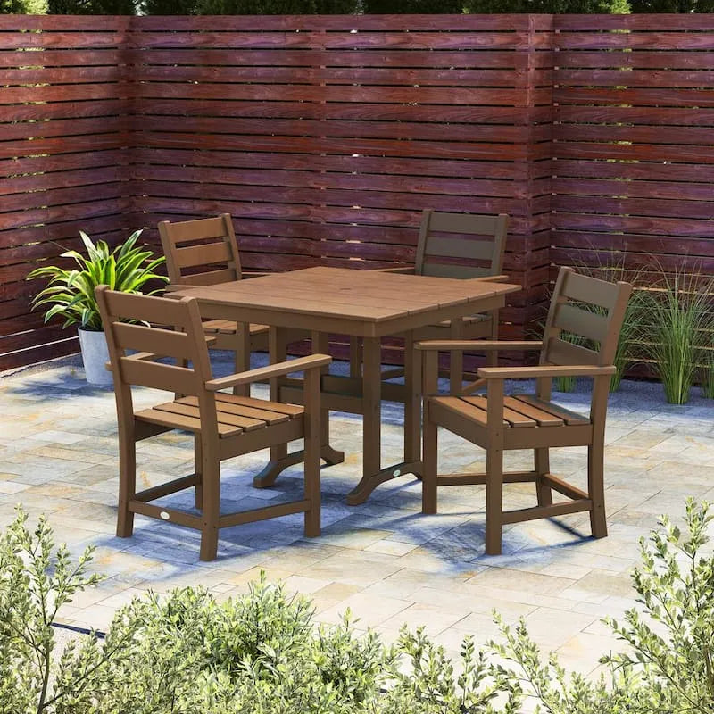 5 pezzi Sedia da pranzo all'aperto in plastica per pezzi 5 pezzi, Grant, Park Plastica Set di braccioli da pranzo all'aperto in Teak
