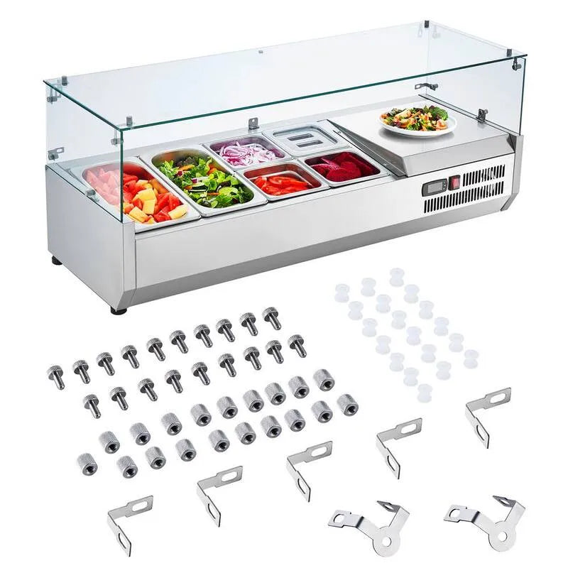 Tavolo sandwich, acciaio inossidabile, 135W, ETL, protezione di vetro, 135W stazione di prepa refrigerata
