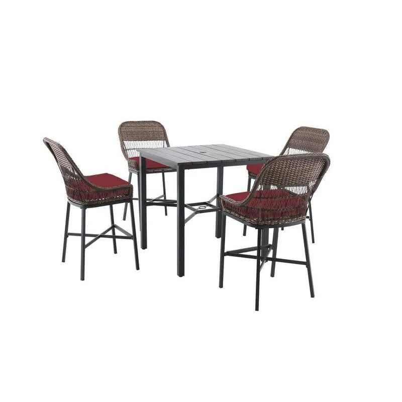 5 pezzi 5 pezzi rattan sintetico patio esterno alto set da pranzo, marrone, rosso, Chili, Set da pranzo da esterno