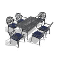 Cast alluminio nero esterno set da pranzo 7 pezzi, balcone, cortile