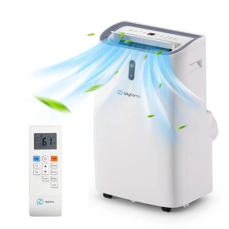 Condizionatore d'aria, 14000 BTU, con riscaldatore e deumidificatore con telecomando in bianco, compatto design portatile, funzione di calore, 700 Sq. Ft, 14,000 BTU
