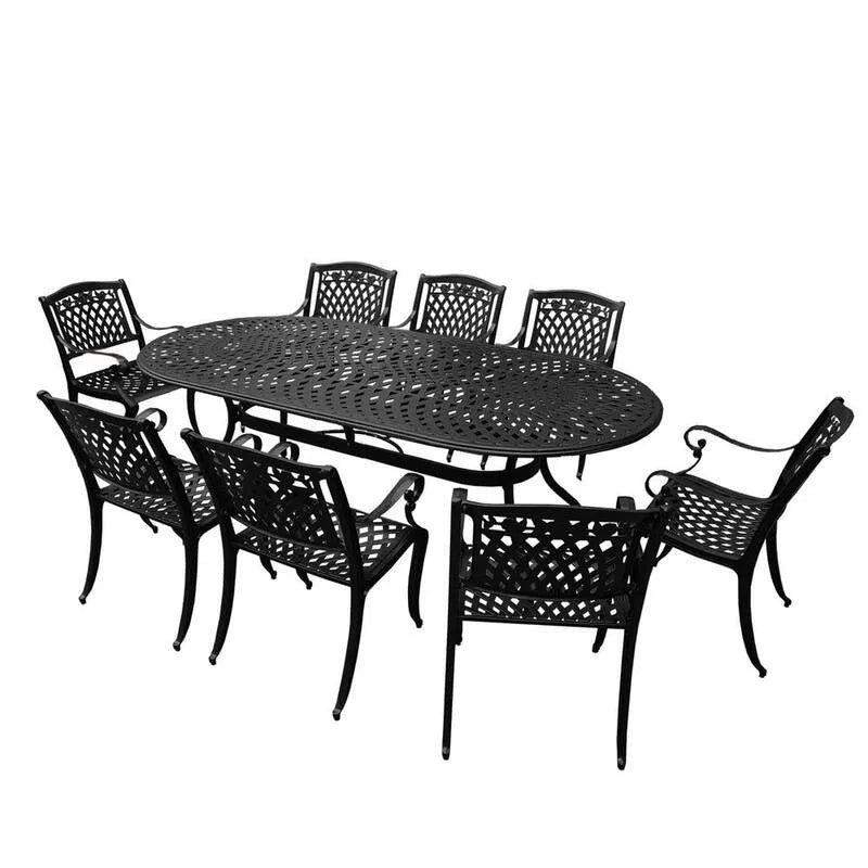 Ovale altezza pranzo all'aperto Set 9 pezzi, nero, alluminio, Set da pranzo da esterno