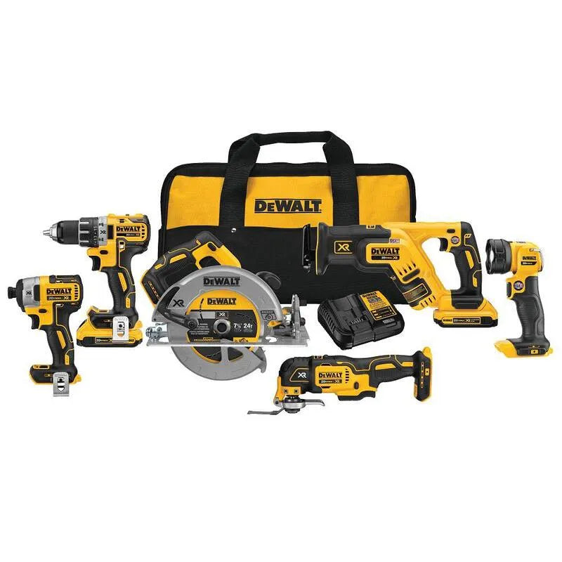 Kit Combo per utensili DEWALT 2. 0Ah, 20V, Design senza fili, Batterie e caricabatterie da 20V, 6 utensile, 2.0Ah