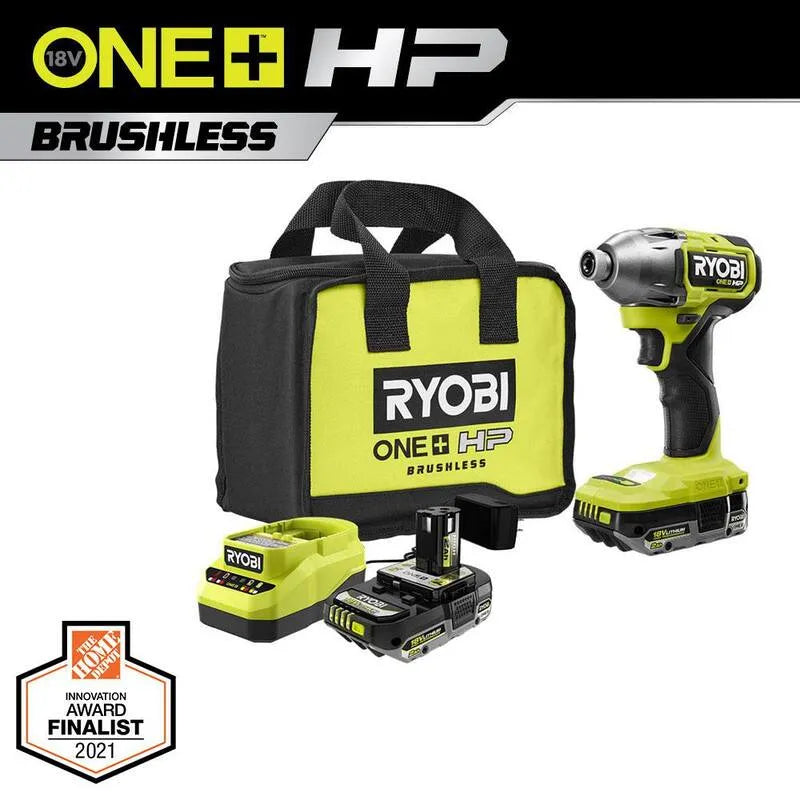 Kit avvitatore a impulsi RYOBI 4-Mode, 18V, 1/4 in., Design senza fili, batteria di alta PERFORMANCE 2. 0 Ah, senza spazzole, 2.0 Ah