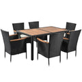 7 pezzi Set da pranzo all'aperto con rattan sintetico per bambini 7 pezzi, nero, set da pranzo all'aperto con cuscini di Beige