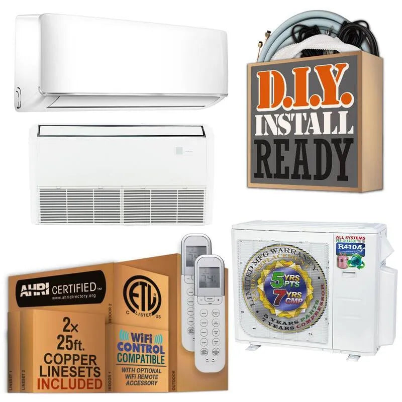 sistema mini-split 220-Volt, 2. 25 Ton, 27000 BTU, Wall-Mountable, Funzione di calore, Bianco, Sistemi multisplit