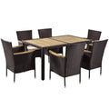 Tavolo da pranzo rattan in PE rattan sintetico 7 pezzi rattan sintetico da esterno Set da pranzo con cuscini Beige, marrone