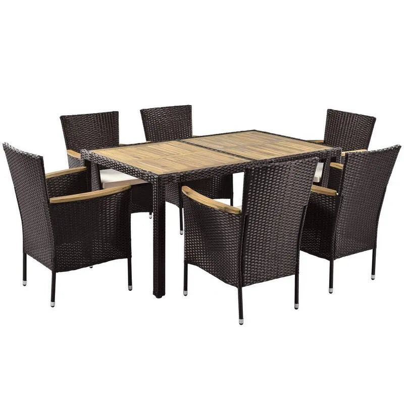 Tavolo da pranzo rattan in PE rattan sintetico 7 pezzi rattan sintetico da esterno Set da pranzo con cuscini Beige, marrone