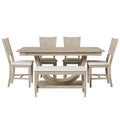 Pezzo Legno Gambe Mezza Rotonde Tavolo 6 pezzi, Naturale, All'aperto, Beige