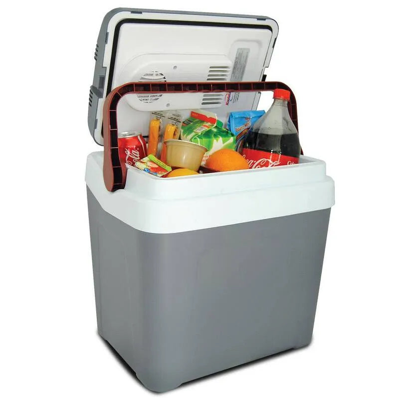 Frigorifero Termoelettrico auto, 12V, 24L, 26 qt, grigio/rosso, maniglia auto-allocante