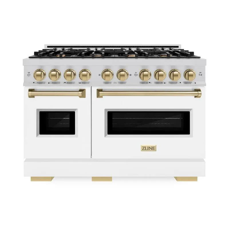 Bruciatore Dual Fuel cucina 8-Burner, 48 in., Bianco opaco e Champagne Bronze, Acciaio inossidabile, Classic