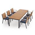 Set da pranzo all'aperto in teak di alluminio, 7 pezzi, 96 pollici., 7 pezzi, 96 in, Spettro indigo, Set da pranzo da esterno