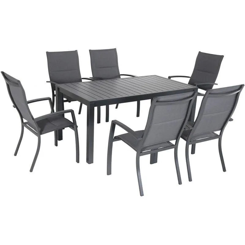 Tavolo da pranzo 7 pezzi, 63 in., 35 in., Napoli, da esterno, Alluminio, Grigio, Set da pranzo da esterno