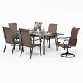 Set da pranzo all'aperto del patio del rattan del pezzo 7 pezzi, set da pranzo all'aperto del patio del rattan con tavolo allungabile del rettangolo e sedie di escursione ad alta schiena, nero