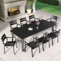 Set da pranzo all'aperto del patio del rettangolo del metallo 9 pezzi, alluminio, nero