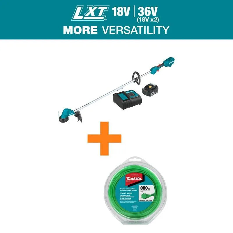 Kit trimmer senza cordone senza cordone senza cordone Makita 4. 0Ah Lithium-Ion, Design senza cordone, 18V, 0. 08 in., 175 ft, Linea di trimmer contorta, 4.0Ah, 0.08 in