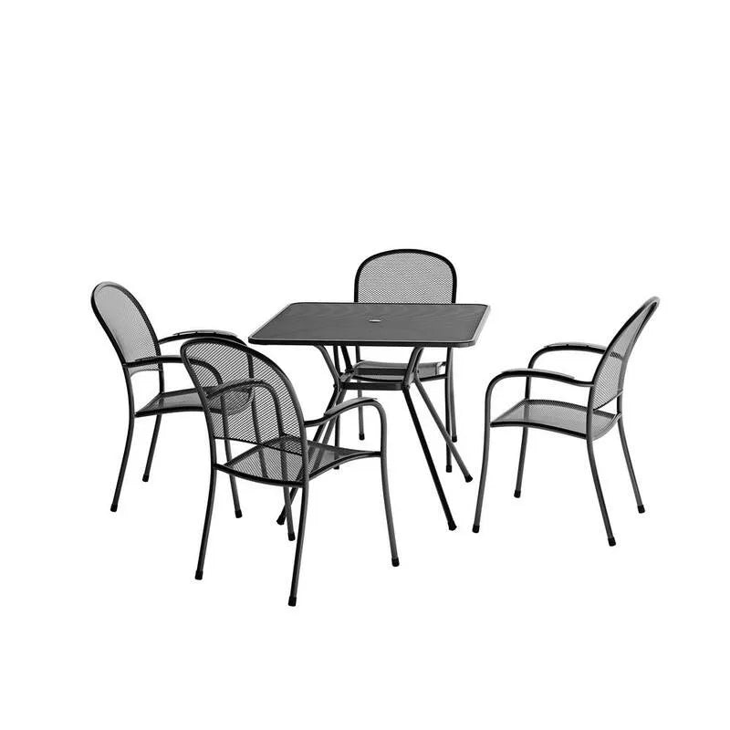5 pezzi Set da pranzo all'aperto della maglia quadrata 5 pezzi, progettazione commerciale-classe, nero, acciaio