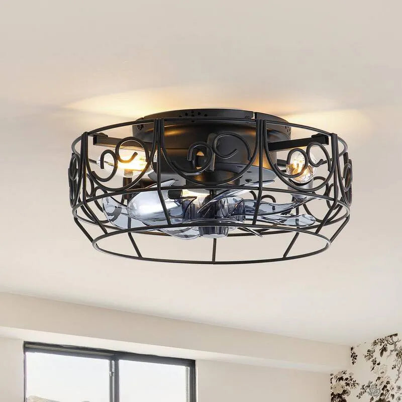 Ventilatore da soffitto, 12, 5 in., Sampson 12. 5 in., Telecomando, Montaggio a flusso, da interno, Nero, 12.5 in