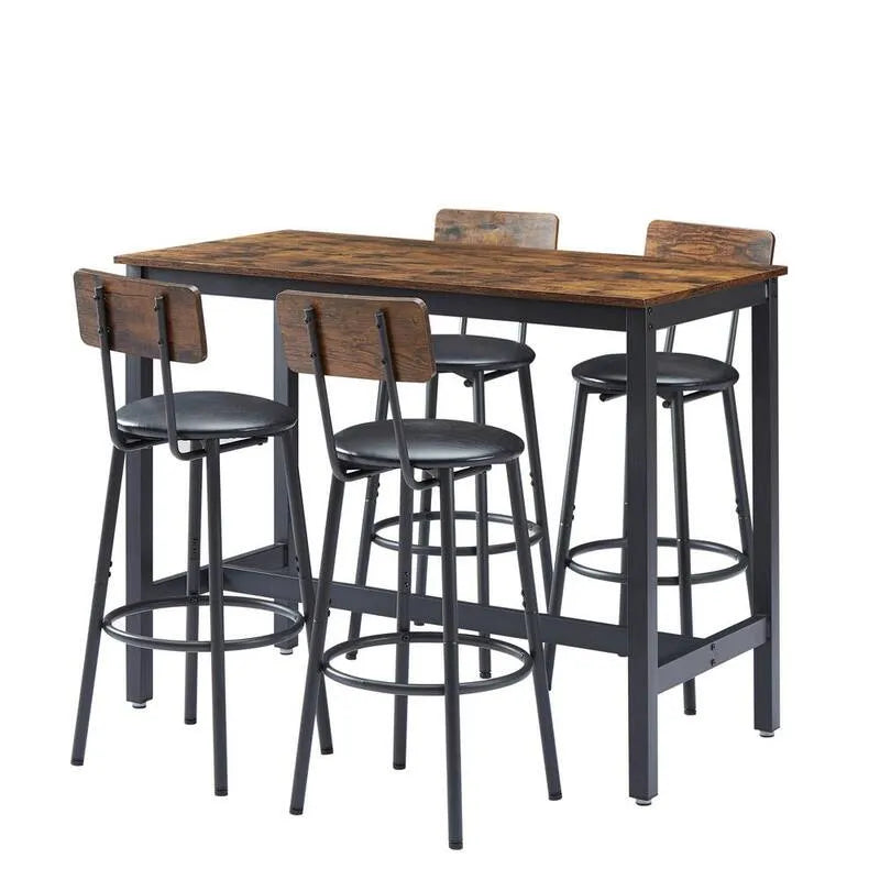 Set di pezzi di metallo per esterno di Bistro 5 pezzi, 4 bar, metallo per esterno set bistrot con cuscini neri, marrone