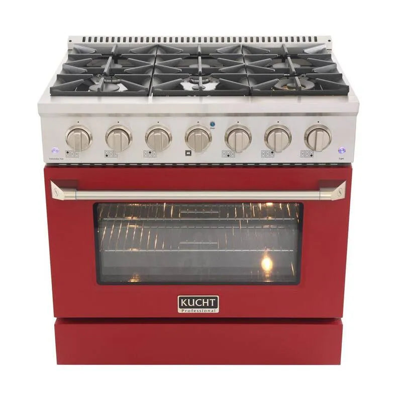 Gamma di gas, 36 in., 5. 2 cu. ft, Acciaio inossidabile, Gas naturale, Cucina a convezione, Pro-Style, Rosso, 5.2 cu. ft