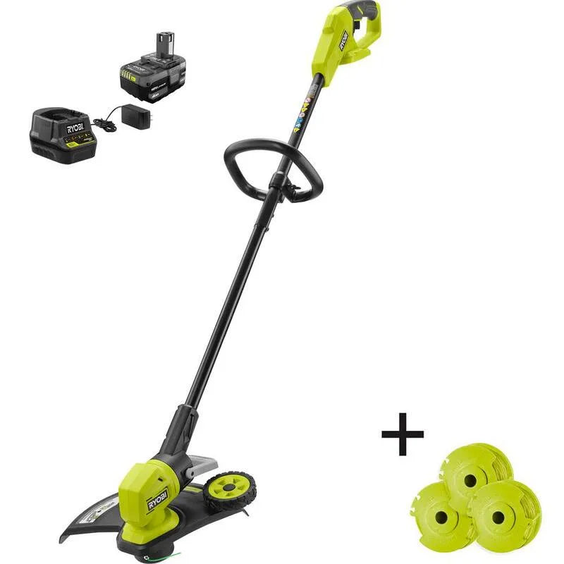 RYOBI 3-Pack batteria senza cordone trimmer, progettazione senza fili, 18V, 13 in., 4. 0 Ah Batteria e caricabatterie, 4.0 Ah