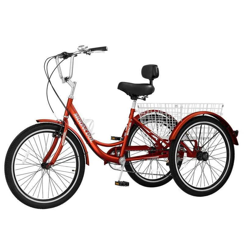 3-Wheeled 3-Ciao, 26 in., 7 Velocità, 3 Bici a rotelle, 3-Cascinante Biciclette a tacco con carrello, Adulto, Rosso, Veicoli elettrici per bambini