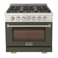 Gamma di gas, 36 in., 5. 2 cu. ft, 6 bruciatori, gas naturale, cucina di convezione, verde, 5.2 cu. ft