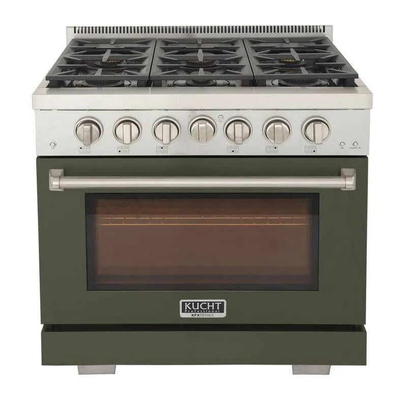 Gamma di gas, 36 in., 5. 2 cu. ft, 6 bruciatori, gas naturale, cucina di convezione, verde, 5.2 cu. ft
