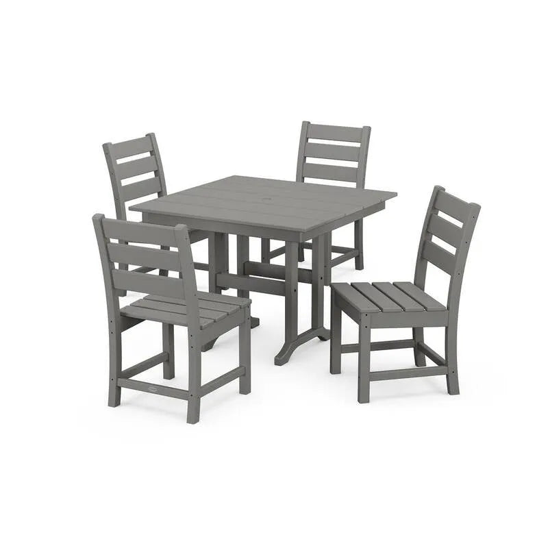 5 pezzi Set da pranzo all'aperto di pezzi 5 pezzi, Set da pranzo all'aperto di plastica grigio ardesia del parco con sedie laterali