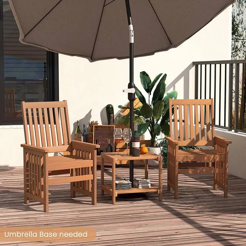 3 pezzi Set di 3 pezzi di legno del patio all'aperto del bistrot 3 pezzi, foro dell'ombrello, 1, 5 pollici., 1.5 in