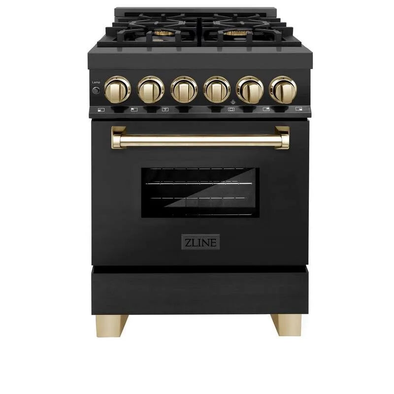 Bruciatore Dual Fuel cucina, Acciaio inossidabile, 24 in., 4 bruciatore, Autografo, Nero, Oro
