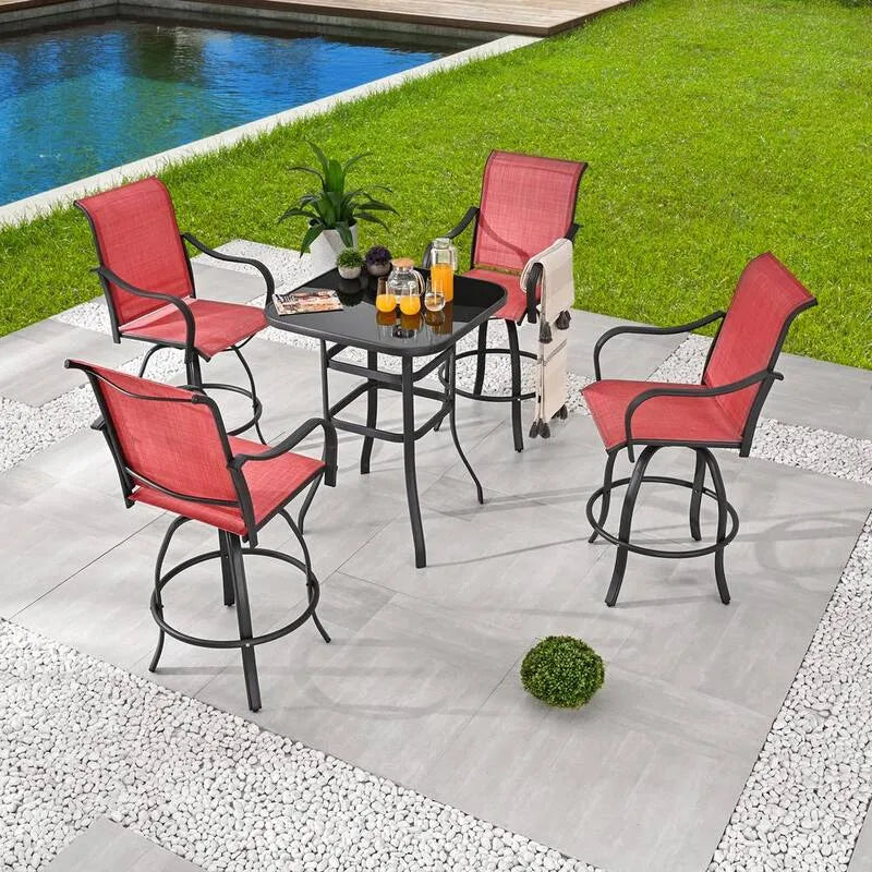 5 pezzi Set da pranzo all'aperto in metallo quadrato di pezzi 5 pezzi, Nero, Set da pranzo da esterno