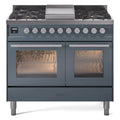 ILVE, Professional Plus II 40 in. 6 Burner plus piastra Freestanding doppio forno doppio serbatoio in blu grigio, Cucine a doppia alimentazione con doppio forno