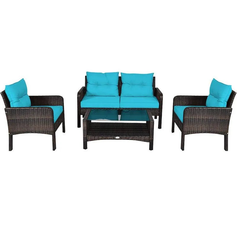 rattan sintetico da esterno Loveseat con Cuscino Turchese, Metallo